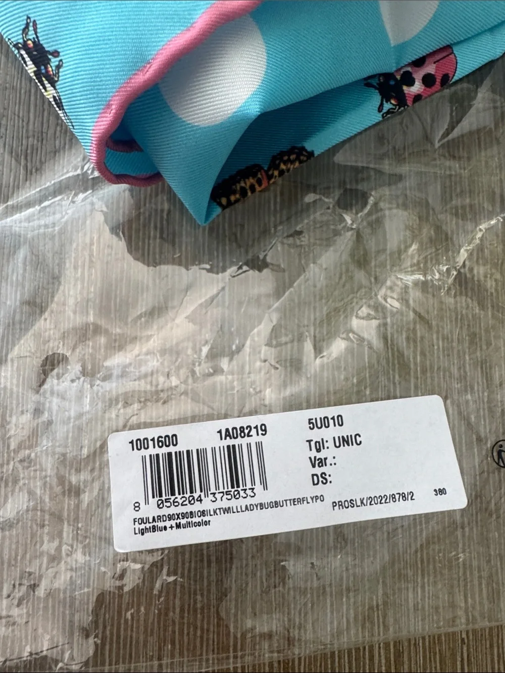 Versace NWT Turquoise Polka Dot Scarf with Colorful Butterflies & Ladybugs